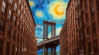 Brooklyn bridge HD wallpaper, Van Gogh's Starry Night remixed by rawpixel