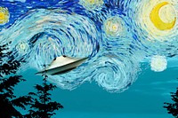 UFO Starry Night background, vintage artwork remixed by rawpixel vector