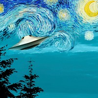 UFO Starry Night background, vintage artwork remixed by rawpixel