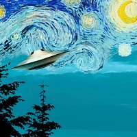 UFO Starry Night background, vintage artwork remixed by rawpixel vector