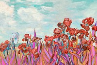 Van Gogh's Irises border background, vintage painting remixed by rawpixel