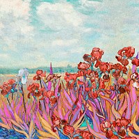 Van Gogh's Irises background, vintage painting remixed by rawpixel vector