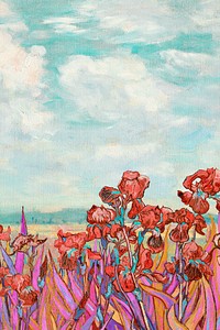 Van Gogh's Irises background, vintage painting remixed by rawpixel