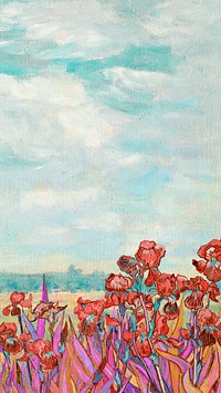 Van Gogh's Irises border iPhone wallpaper, vintage artwork remixed by rawpixel