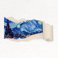 Starry Night torn paper collage element, Van Gogh's artwork remixed by rawpixel vector