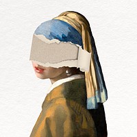 Girl with pearl earring collage element, famous artwork remixed by rawpixel psd