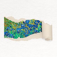 Flower illustration ripped paper collage element, Van Gogh's artwork remixed by rawpixel vector