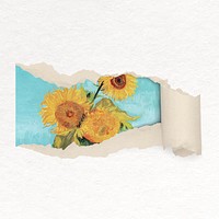 Sunflower ripped paper collage element, Van Gogh's artwork remixed by rawpixel vector