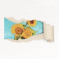 Sunflower ripped paper collage element, Van Gogh's artwork remixed by rawpixel psd