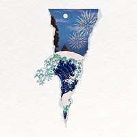 Great Wave off Kanagawa collage element, Hokusai's artwork remixed by rawpixel vector