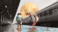 Surreal escapism HD wallpaper, train station remixed media background