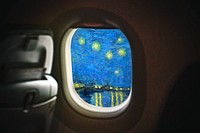 Plane window, Starry Night mixed media, Van Gogh's artwork remixed by rawpixel psd