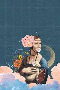 Lady with an Ermine collage art, Da Vinci's illustration remixed by rawpixel psd