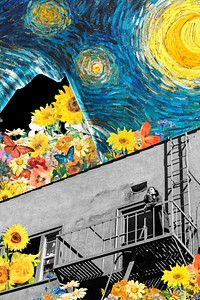 Starry Night mixed media background, Van Gogh's artwork remixed by rawpixel psd