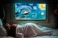 Starry Night, woman sleeping  mixed media, remixed by rawpixel vector