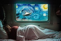 Starry Night, woman sleeping  mixed media, remixed by rawpixel psd