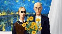 American Gothic desktop wallpaper, famous painting remixed by rawpixel