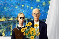 American Gothic mixed media background, Grant Wood's artwork remixed by rawpixel
