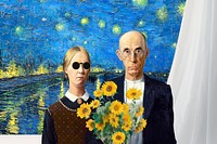 American Gothic mixed media, Grant Wood's artwork remixed by rawpixel psd