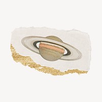 Saturn collage element on glitter torn paper design psd