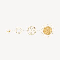 Gold planet collage element, glitter line art design vector