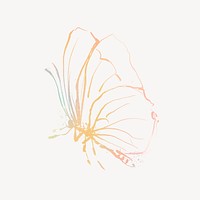 Aesthetic butterfly collage element, line art design psd