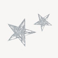 Silver star collage element, shimmer design psd