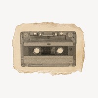 Retro tape cassette collage element,  ripped paper vector