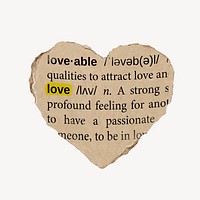 Love definition collage element, torn paper design psd