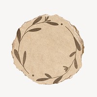 Leaf circle frame collage element, torn paper design psd