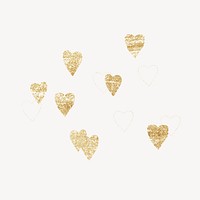 Gold glitter heart collage element, shimmer design psd