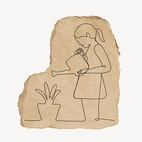 Gardening illustration, torn paper design