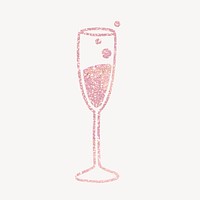 Sparkling wine collage element, pink glitter design psd