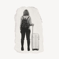 Woman tourist collage element, travel, torn paper design psd