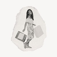 African woman, shopping, torn paper design