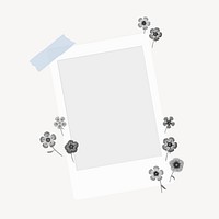 Instant photo frame collage element, flower design psd