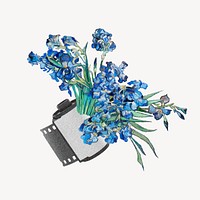 Blue flower collage element, vintage film roll design vector remixed by rawpixel