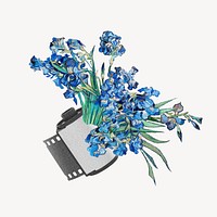 Blue flower sticker, vintage film roll design psd remixed by rawpixel