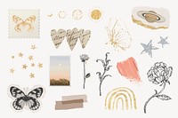 Nature collage element set, ripped paper design vector