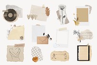 Paper note collage element set, vintage design vector