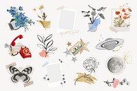 Cute collage art element set,  mixed media design  psd