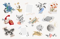 Cute collage art element set, mixed media design  vector