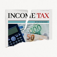 Ripped income tax newspaper, finance concept