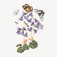 Vintage flower illustration, aesthetic butterfly graphic vector