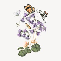 Purple flower illustration, vintage graphic psd