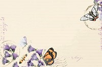 Flowers and butterflies background, ephemera illustration vector