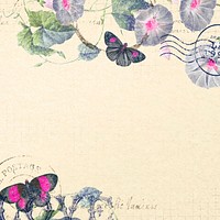 Flowers and butterflies background, ephemera illustration vector