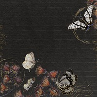 Flowers and butterflies on black background, aesthetic illustration psd