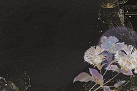 Ephemera purple flower on black background, vintage illustration psd
