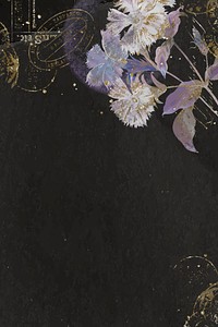 Ephemera purple flower on black background, vintage illustration vector